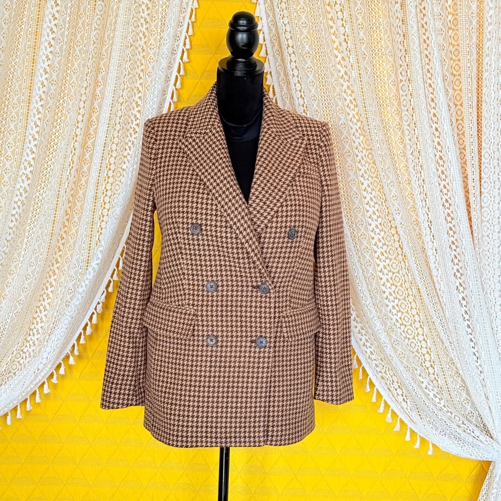 Banana Republic Brown Houndstooth Modern Wool Blazer Women's Size 4 - Picture 5 of 15